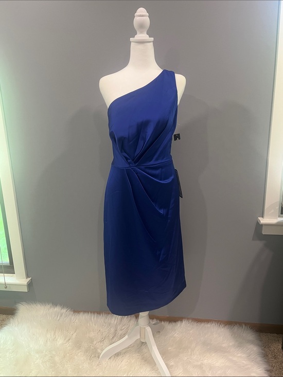 Alex and Ani Dresses & Skirts - Alex and Ani Cobalt Blue One-Shoulder Satin Cocktail Dress